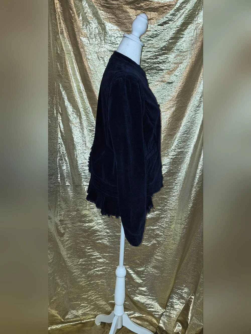 Free People Navy Blue Velvet Military-Style Blazer